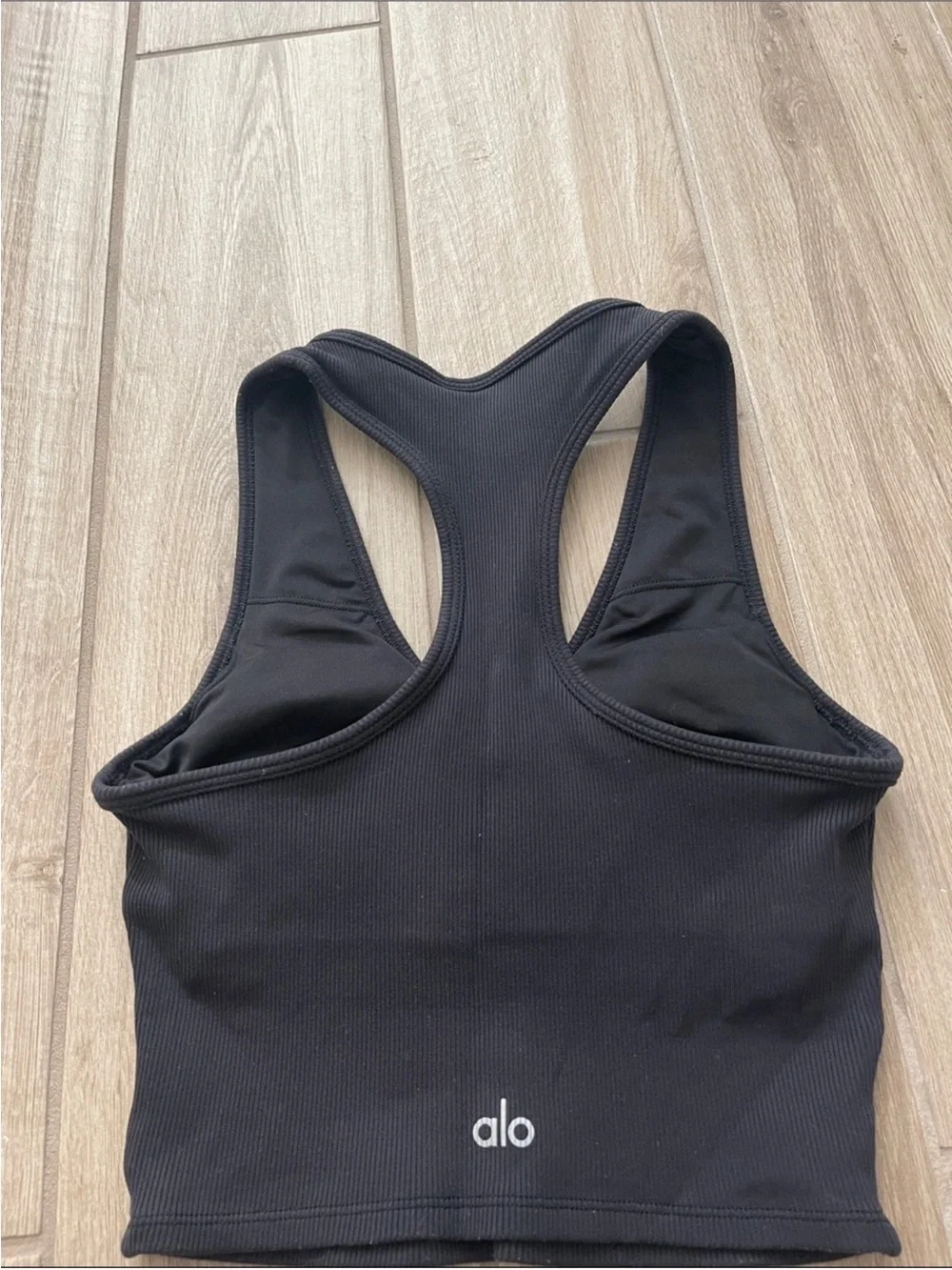 Alo Yoga Goddess Ribbed Cropped Racerback Tank Top Black Sz XS 2-4 W9565R